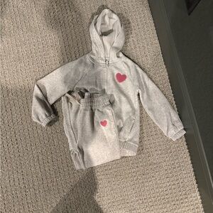Old Navy Gray Hoodie and Jogger Set with Pink Heart